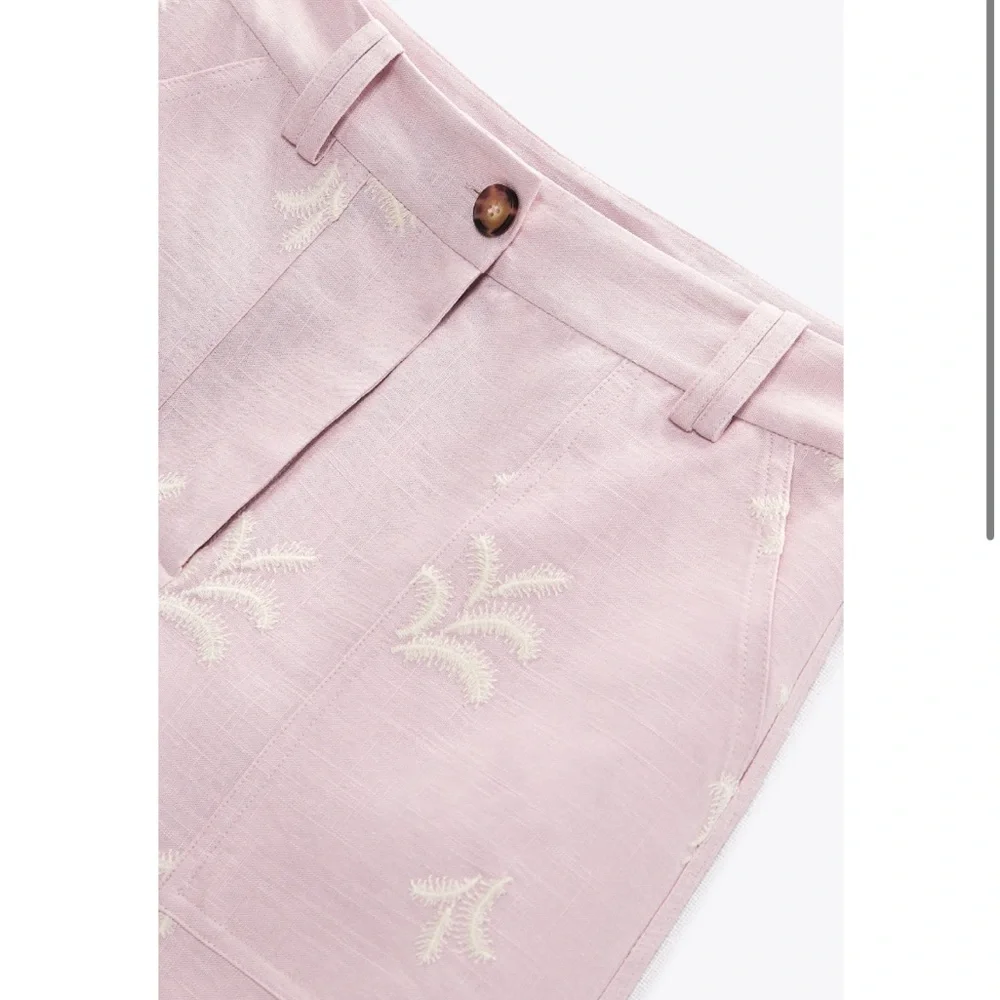 ZARA EMBROIDERED LINEN BLEND PANTS